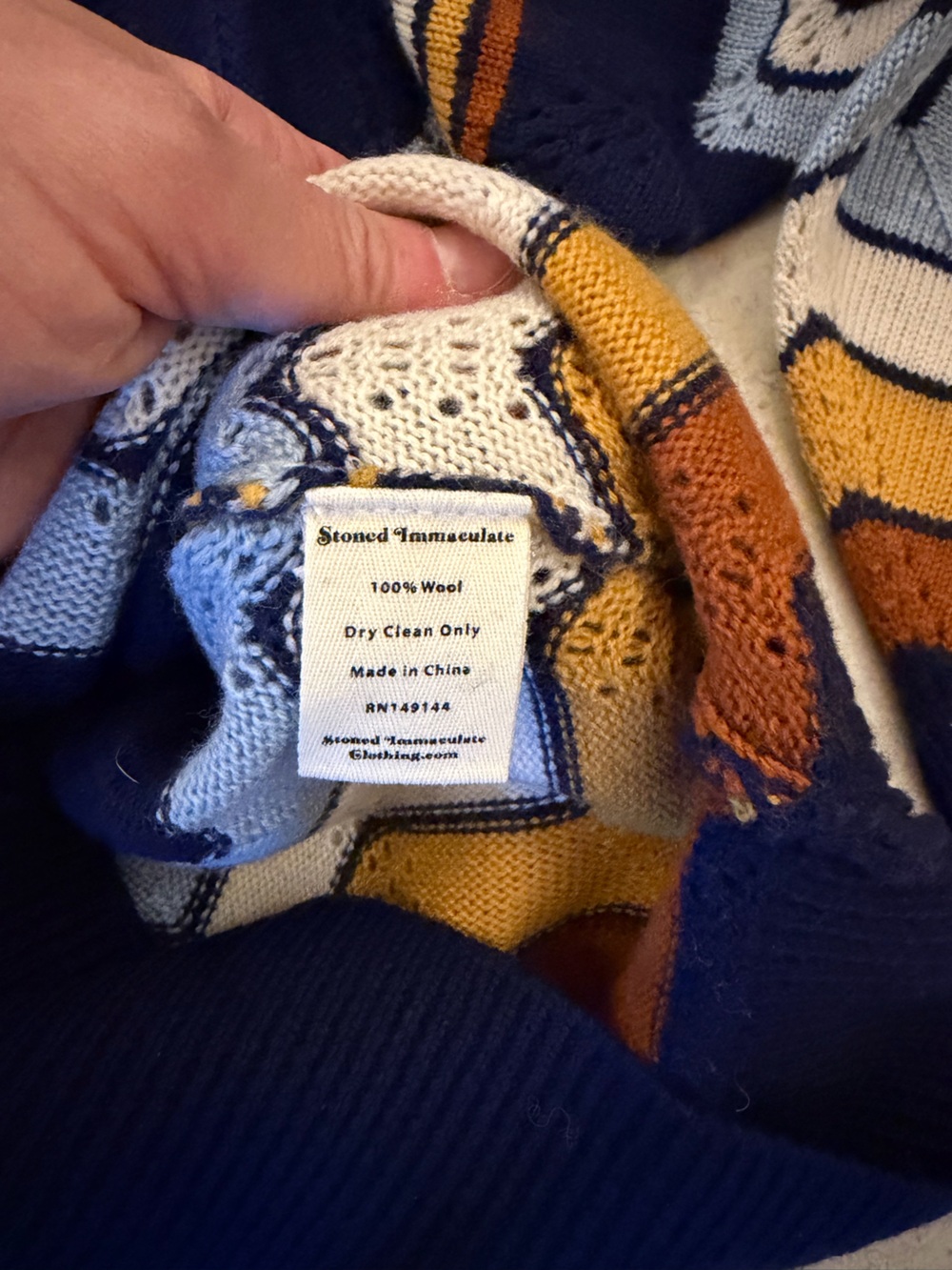 Stoned Immaculate - Wool Chevron Knit Sweater - Navy + Mustard - Picture 3 of 4